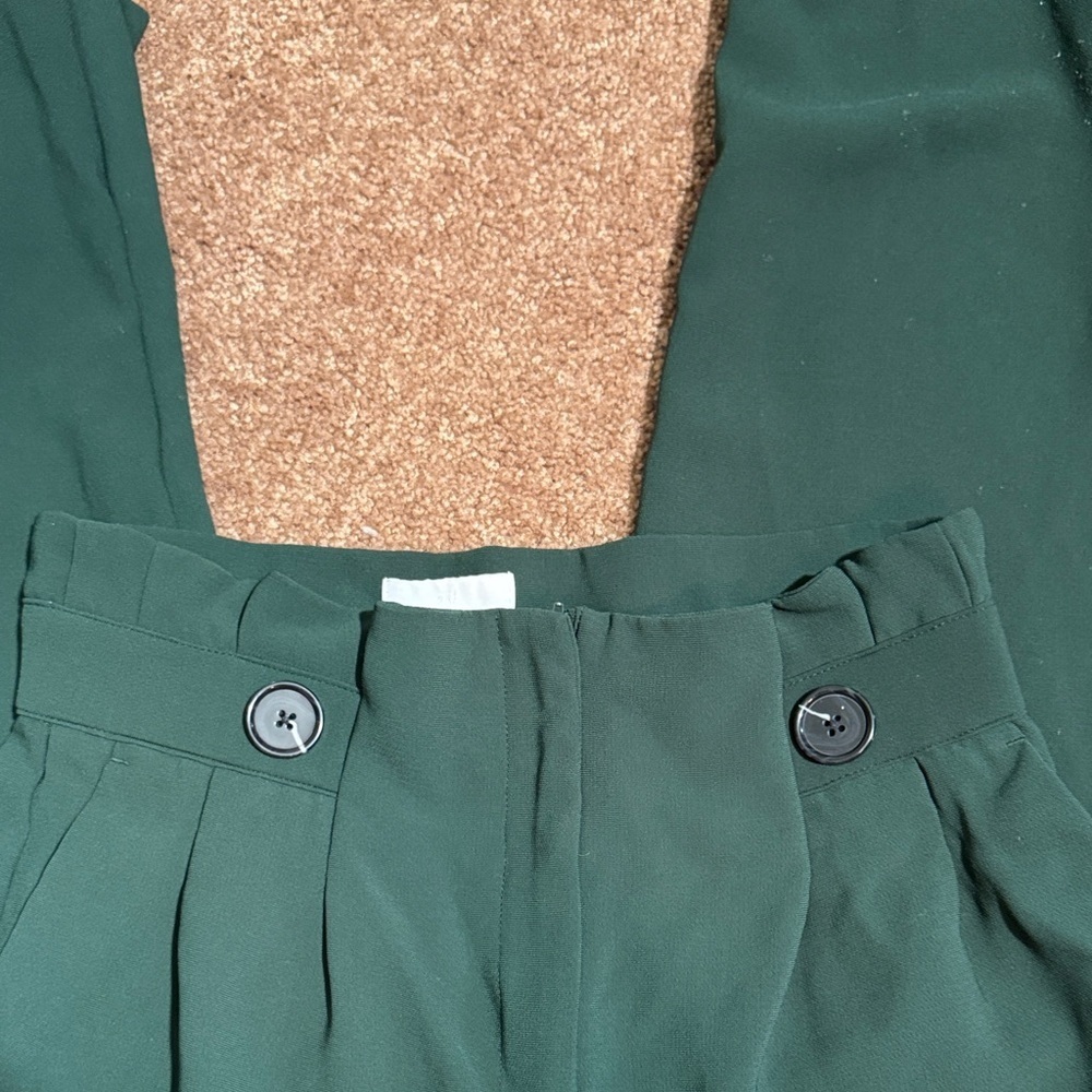 GUC H&M Women's Dark Green Crop Trousers Paper Bag Waist - Picture 5 of 11